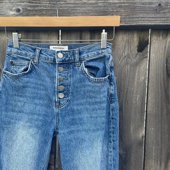 Reformation Jeans • Liza Button Fly High Rise Jeans Malta - Picture 2 of 11
